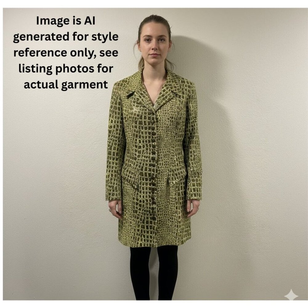 LAUREN TAYLOR Long Sleeve Button Front Blazer Alligator Chartreuse Black Size 14